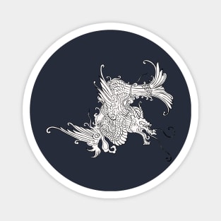 Asian Dragon in White and Black Magnet